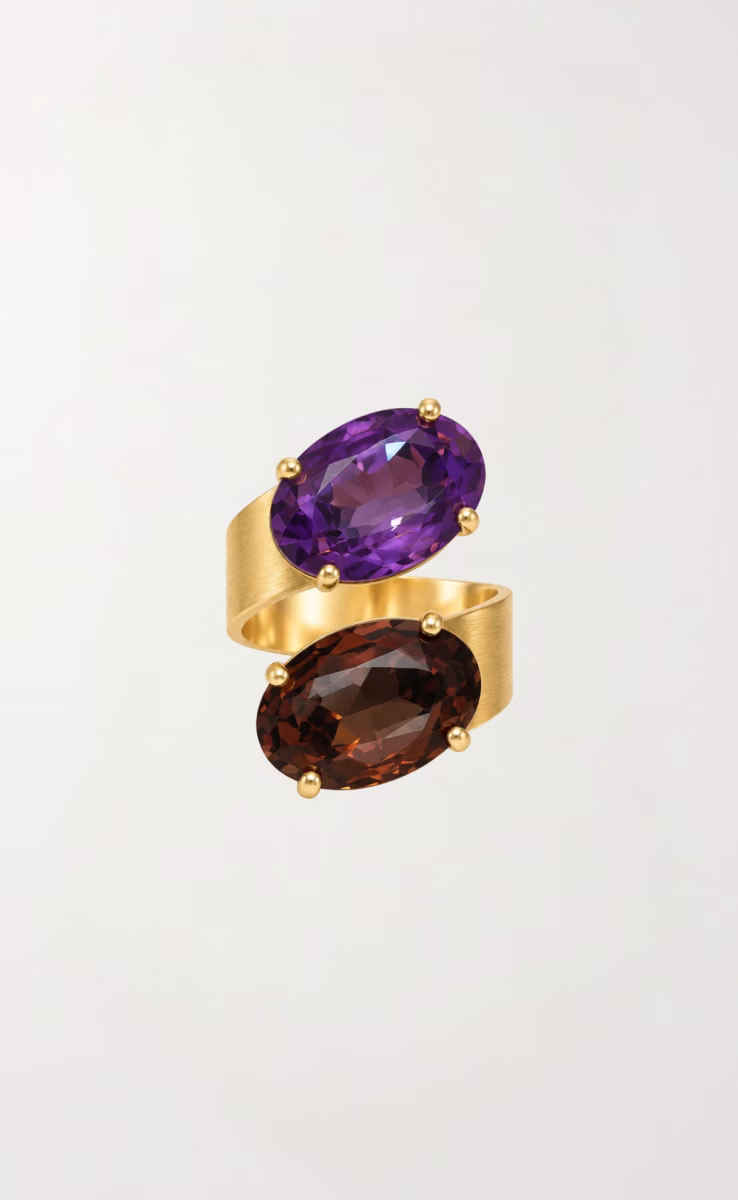 DOUBLE OVAL CRYSTALS RING AMETHYST