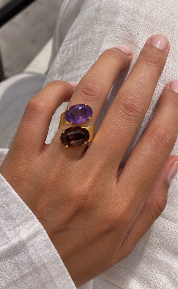 DOUBLE OVAL CRYSTALS RING AMETHYST