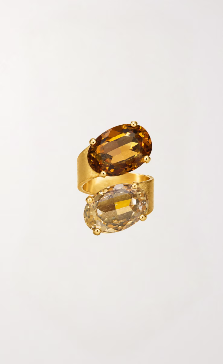 DOUBLE OVAL CRYSTALS RING HONEY