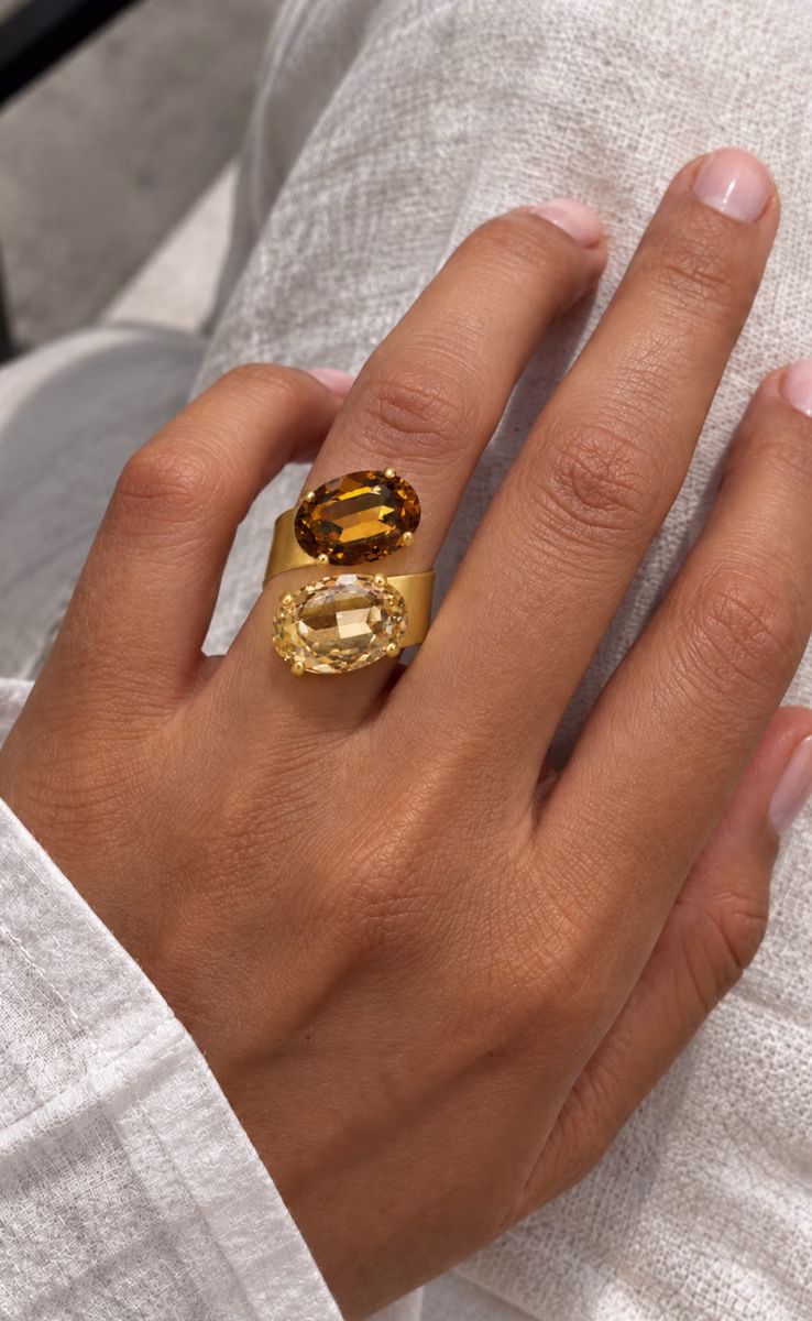 DOUBLE OVAL CRYSTALS RING HONEY