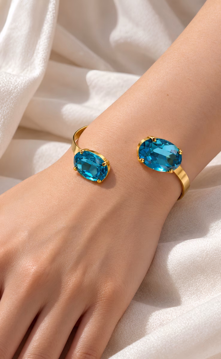 DOUBLE AQUA CRYSTALS CUFF
