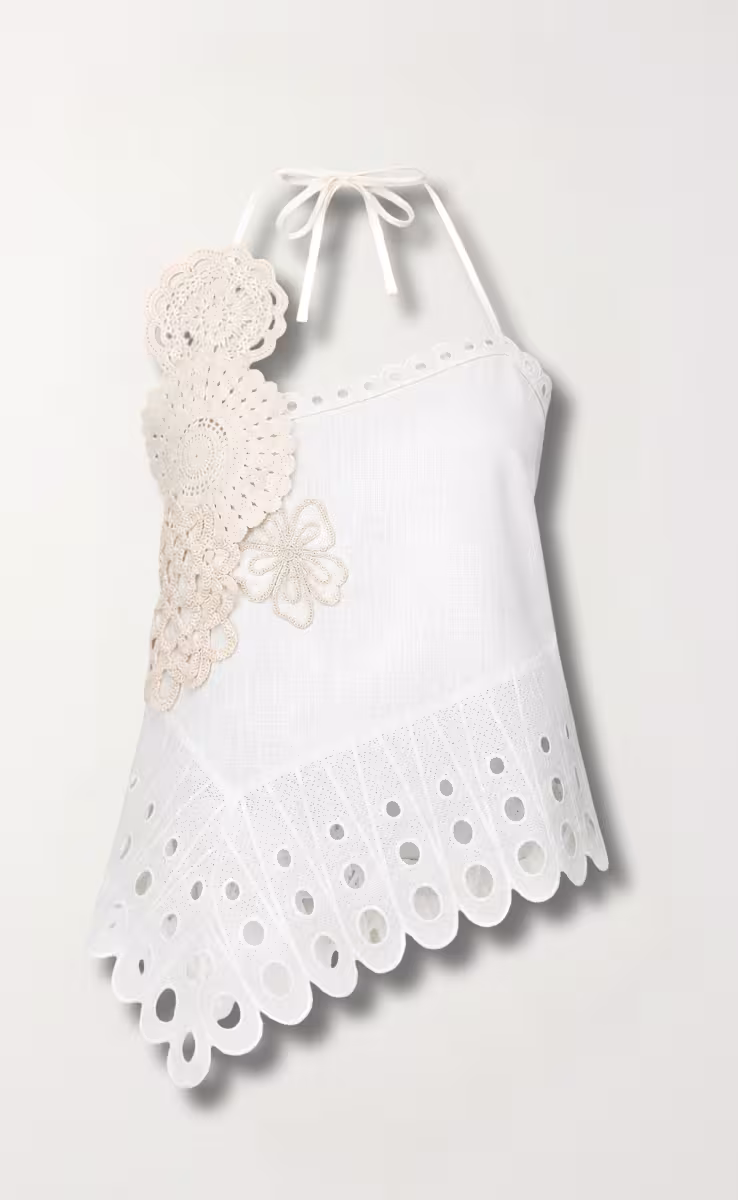 WHITE LOTUS TRIANGLE TOP WITH FLOWERS WHITE