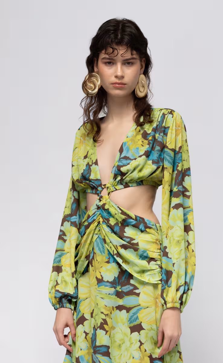 MAI TAI DRESS WITH GOLD RING ON THE BUSTIER FLORAL