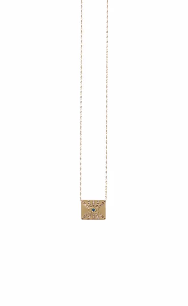 EYE PHAOS GOLD NECKLACE BLUE & LIGHT BROWN BRILLIANT CUT DIAMONDS