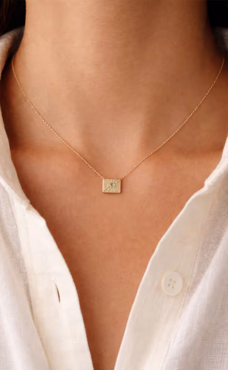 EYE PHAOS GOLD NECKLACE BLUE & LIGHT BROWN BRILLIANT CUT DIAMONDS