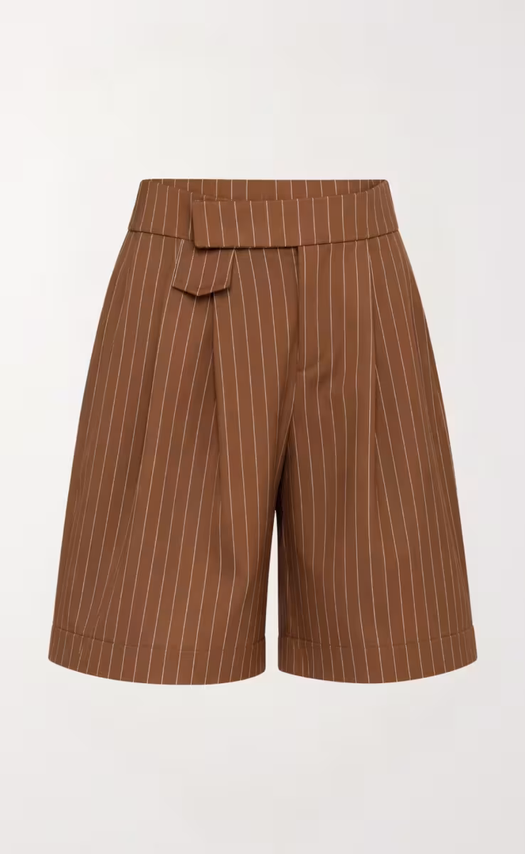 KAMIKAZE OFFICE STRIPED BERMUDA SHORTS BROWN