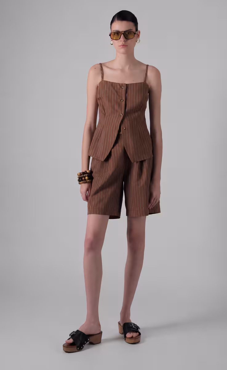 KAMIKAZE OFFICE STRIPED BERMUDA SHORTS BROWN