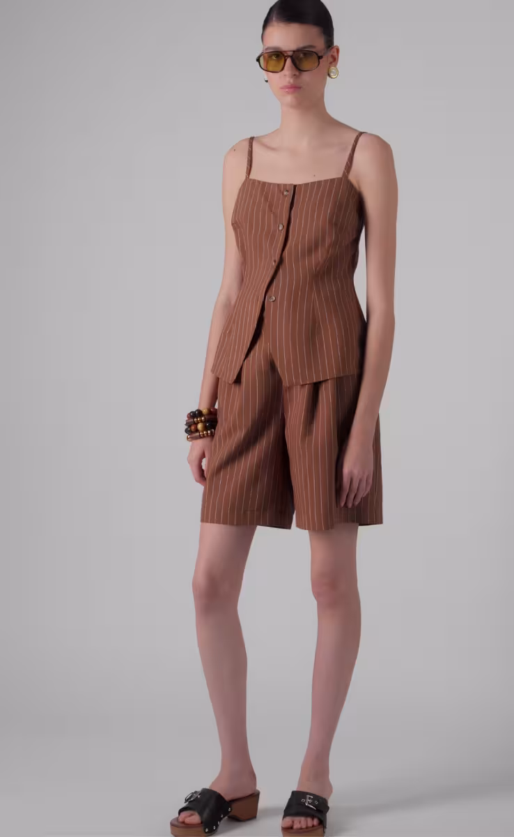 KAMIKAZE OFFICE STRIPED BERMUDA SHORTS BROWN