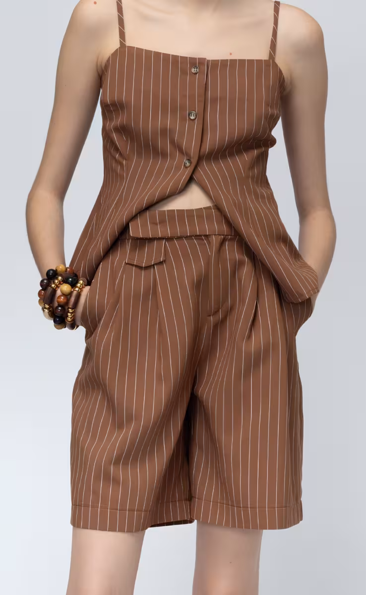 KAMIKAZE OFFICE STRIPED BERMUDA SHORTS BROWN