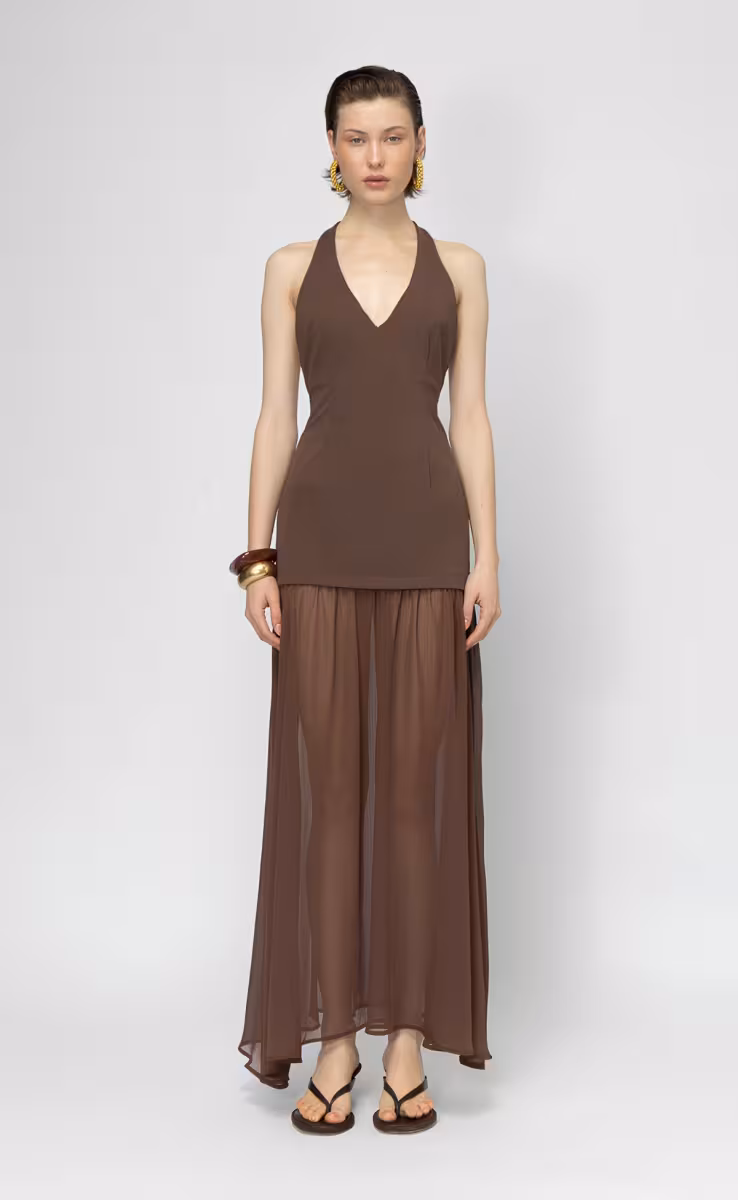 NECTARA MAXI DRESS WITH BEADS STRING AT THE BACK BROWN