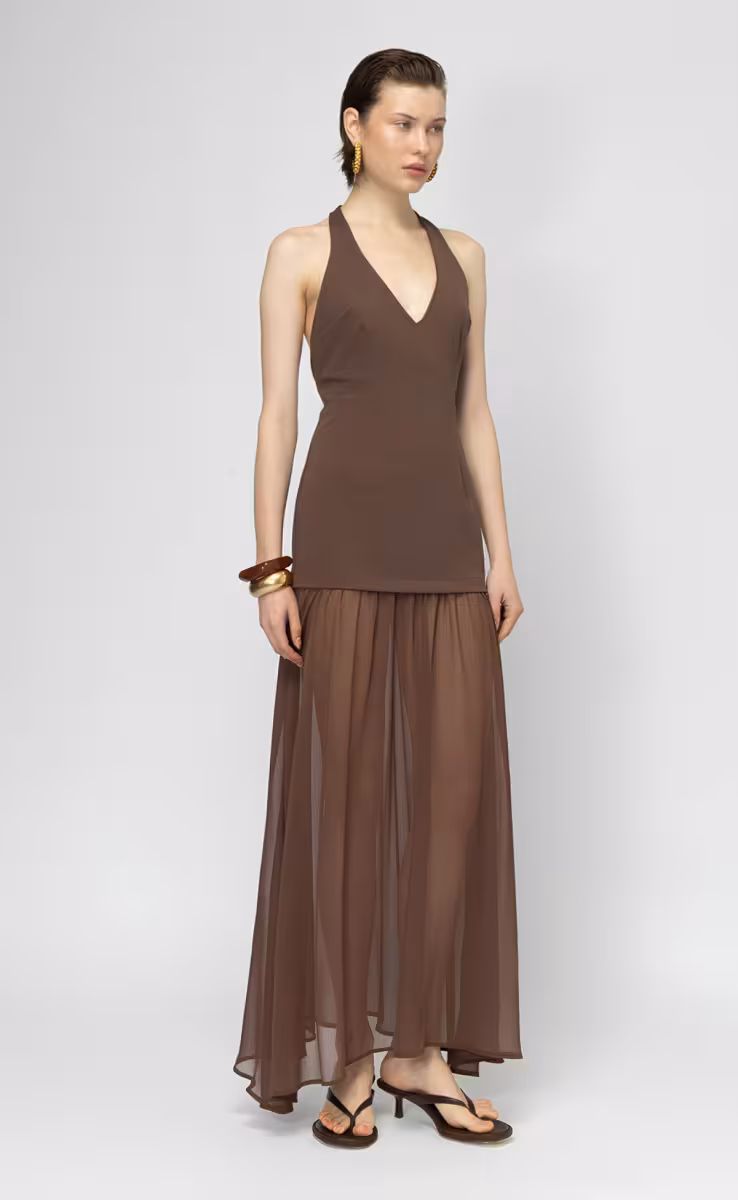 NECTARA MAXI DRESS WITH BEADS STRING AT THE BACK BROWN