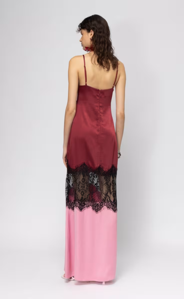 SAVAI 2 COLOURED SATIN DRESS BORDEAUX