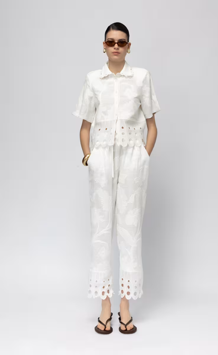 SOLEIL LINEN SHIRT WITH CIRCLES WHITE