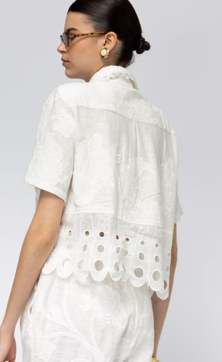 SOLEIL LINEN SHIRT WITH CIRCLES WHITE