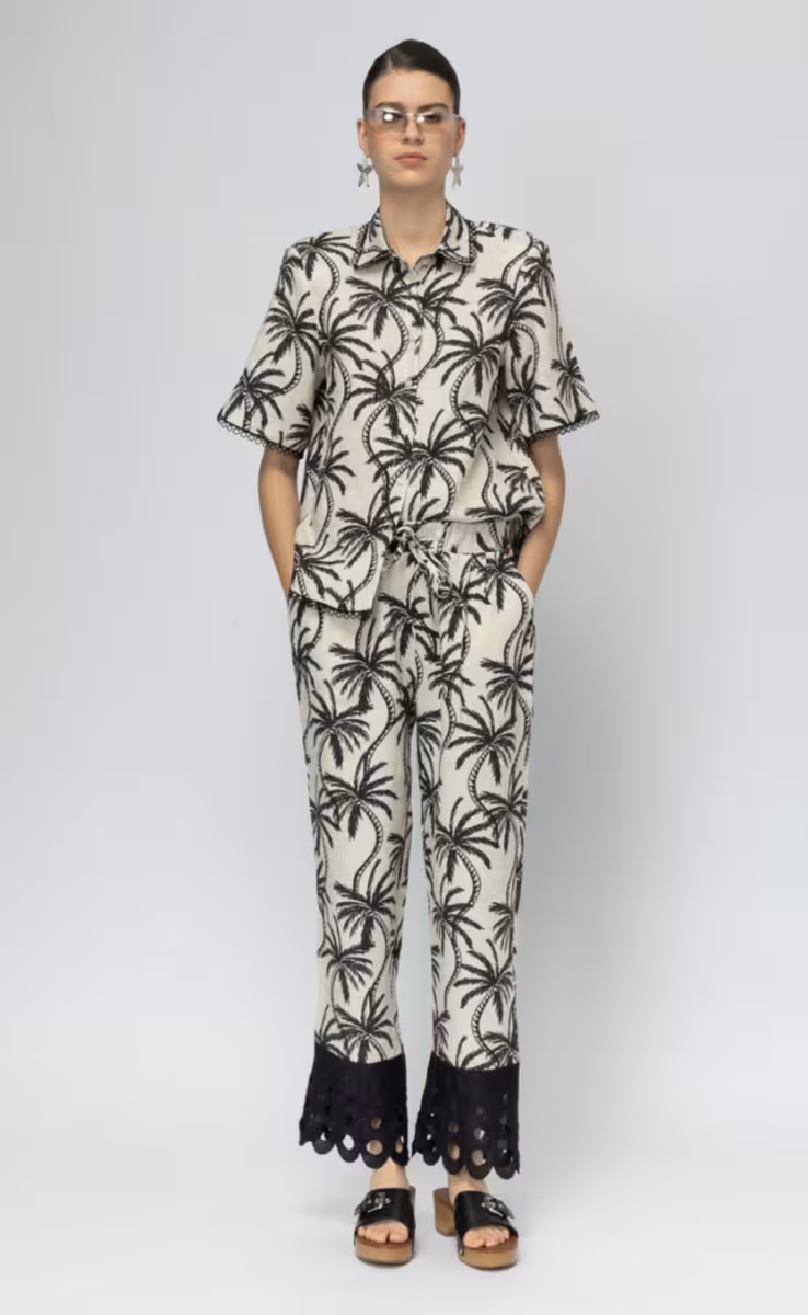 ISLAND ESCAPE PANTS PALM PRINT