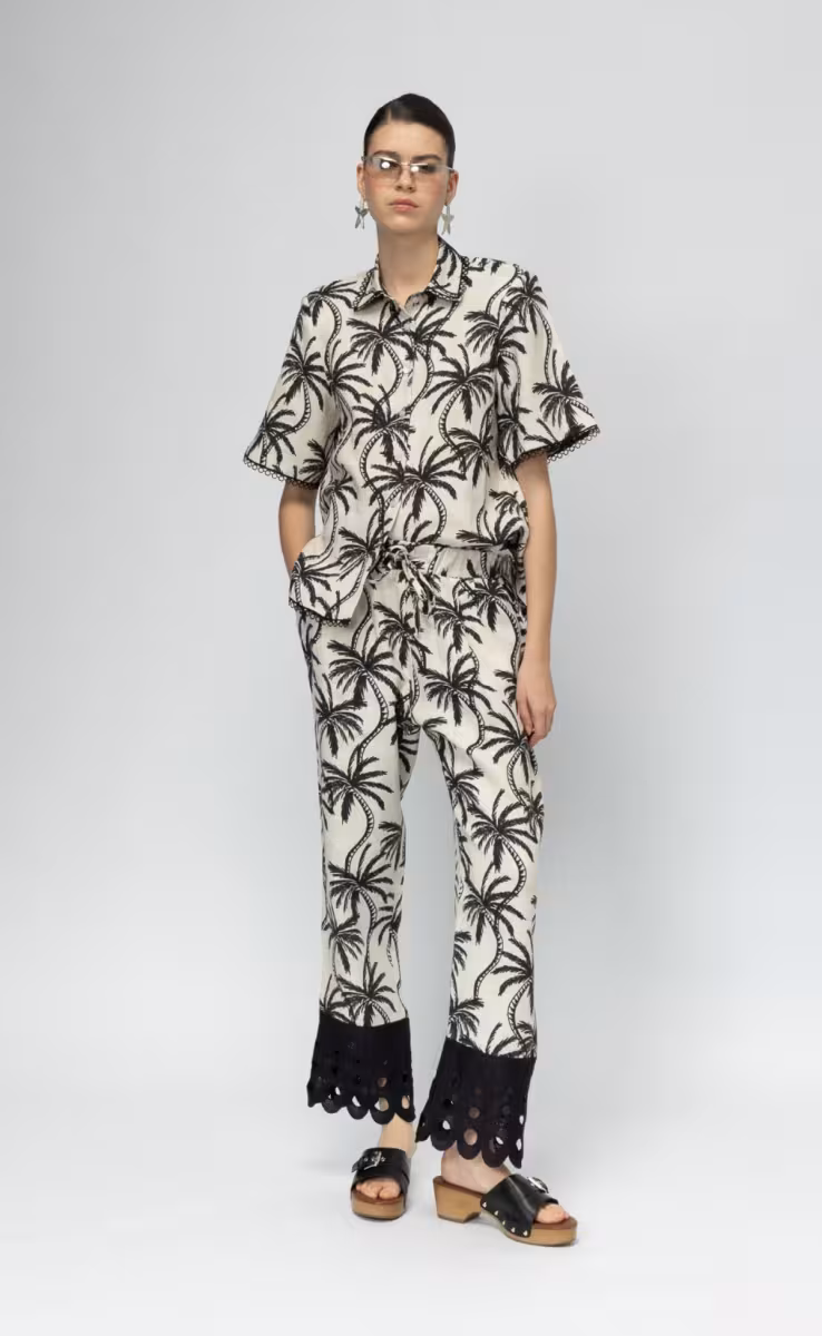 ISLAND ESCAPE PANTS PALM PRINT