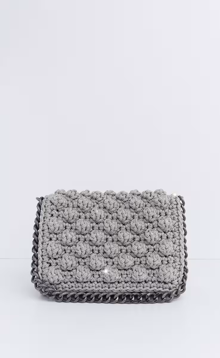HANDMADE BUBBLES CLUTCH SILVER WITH SILVER METALLIC CHAIN