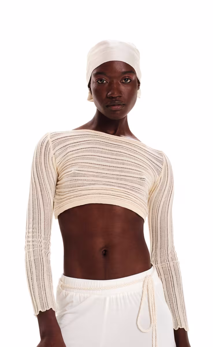 LONG SLEEVE CROP TOP ECRU