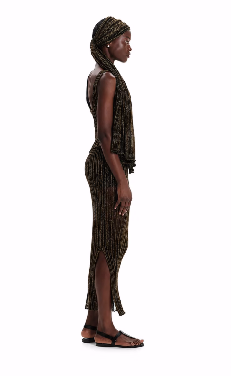 MIDI SKIRT GOLD BLACK