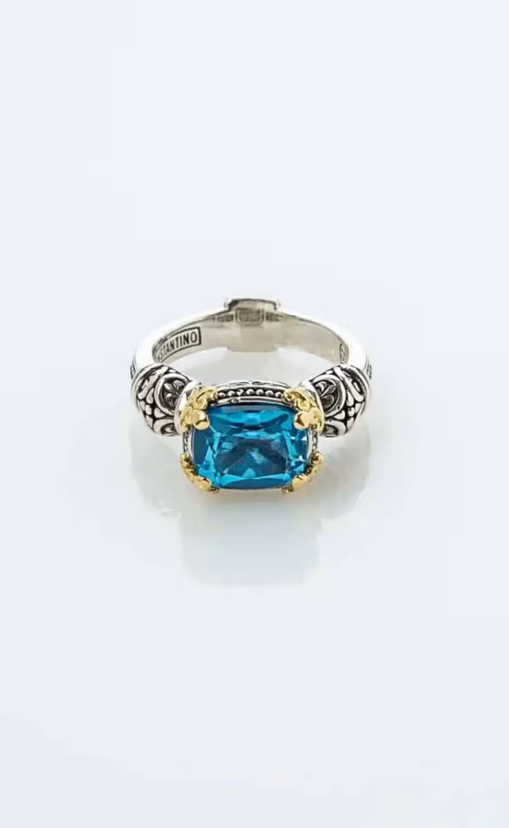 RING STERLING SILVER & 18K GOLD WITH BLUE TOPAZ