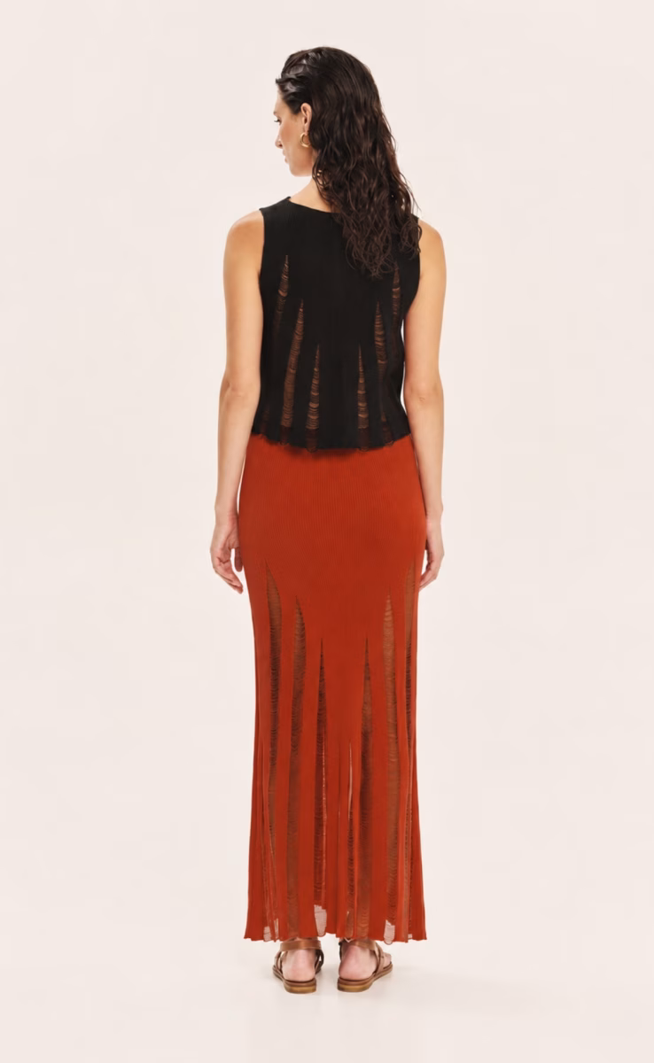 KNIT MIDI SKIRT SUNSET ORANGE