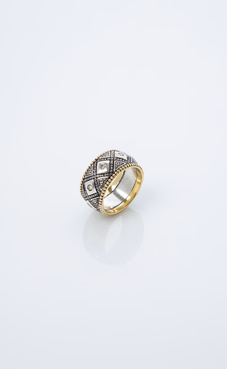 RING STERLING SILVER & 18K GOLD WITH DIAMONDS