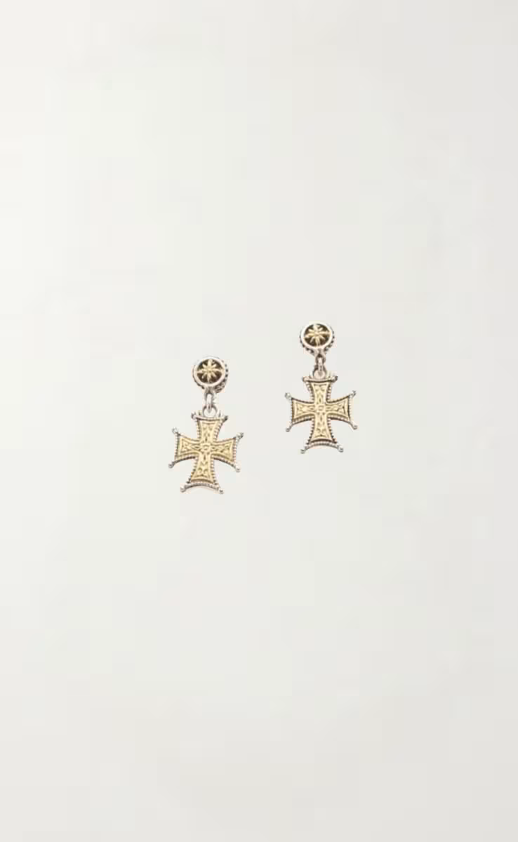 CROSS EARRINGS IN STERLING SILVER & 18K GOLD