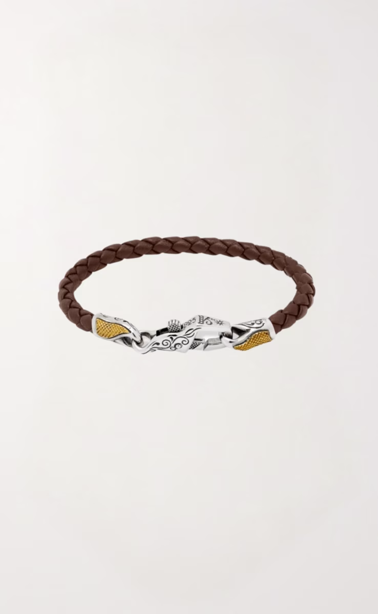 BROWN LEATHER BRACELET STERLING SILVER & BRONZE