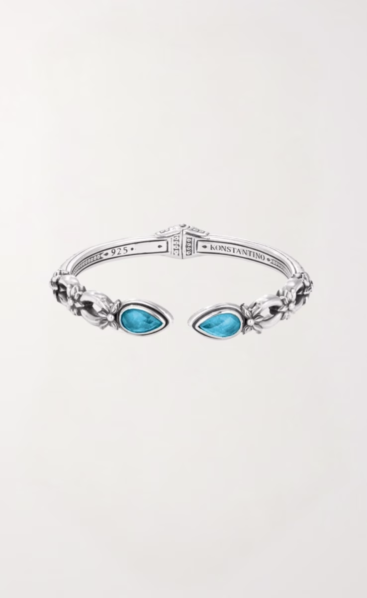 BRACELET WITH ROCK CRYSTAL BLUE MARINE SPINEL MOTHER OF PEARL TRIPLET