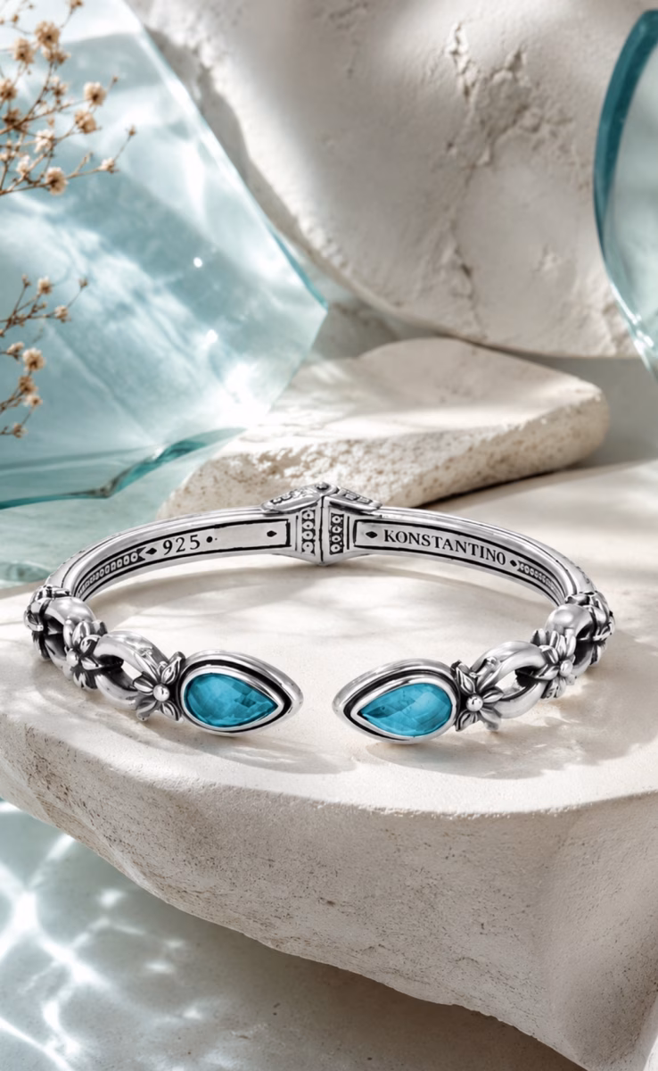 BRACELET WITH ROCK CRYSTAL BLUE MARINE SPINEL MOTHER OF PEARL TRIPLET