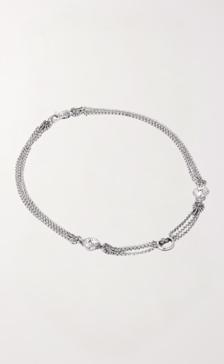 NECKLACE STERLING SILVER 925 WITH ROCK CRYSTAL MARINE BLUE SPINEL & MOTHER OF PEARL TRIPLET