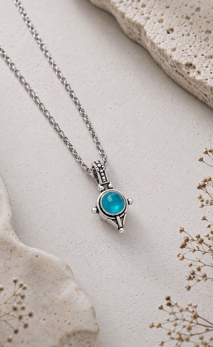 PENDANT STERLING SILVER 925 WITH ROCK CRYSTAL MARINE BLUE SPINEL & MOTHER OF PEARL TRIPLET