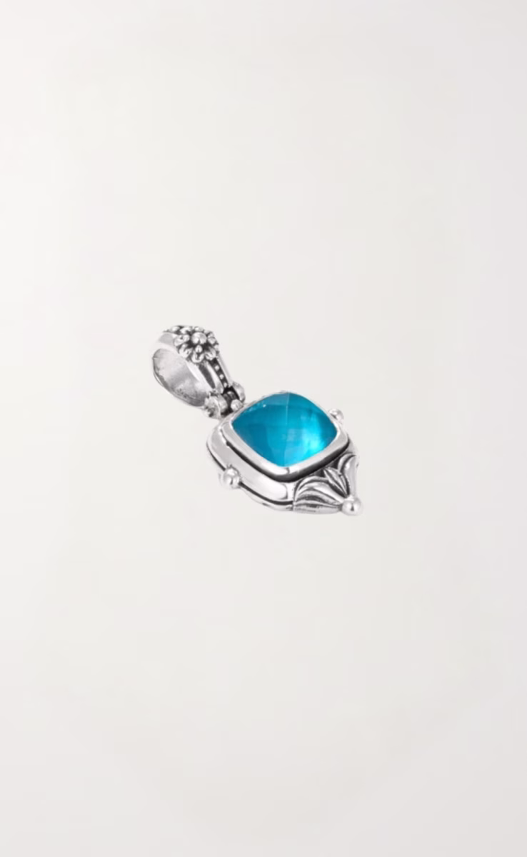 PENDANT STERLING SILVER 925 WITH ROCK CRYSTAL BLUE MARINE SPINEL & MOTHER OF PEARL TRIPLET