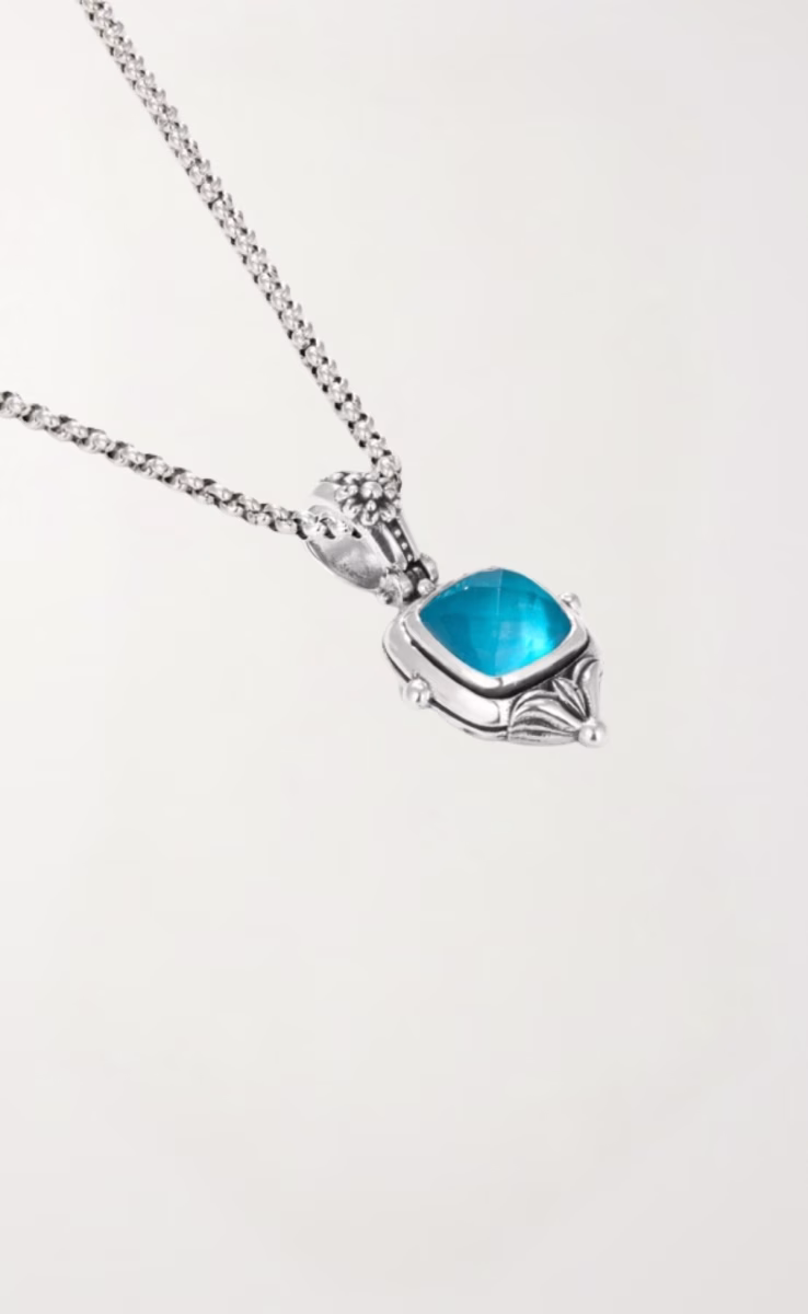 PENDANT STERLING SILVER 925 WITH ROCK CRYSTAL BLUE MARINE SPINEL & MOTHER OF PEARL TRIPLET