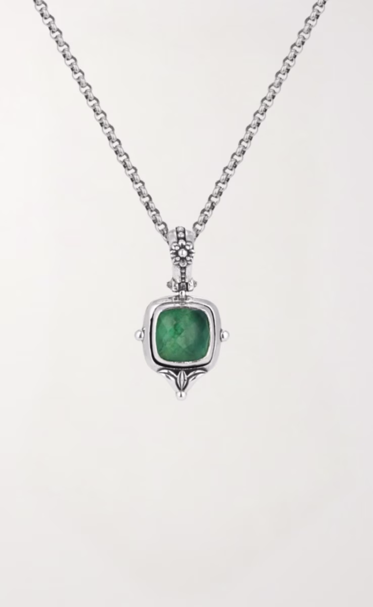 PENDANT STERLING SILVER 925 WITH ROCK CRYSTAL AVENTURINE & MOTHER OF PEARL TRIPLET
