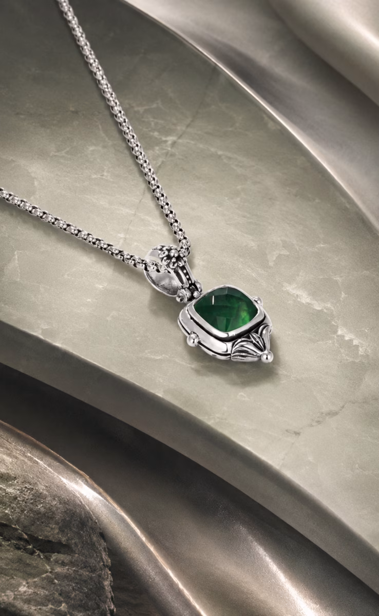 PENDANT STERLING SILVER 925 WITH ROCK CRYSTAL AVENTURINE & MOTHER OF PEARL TRIPLET