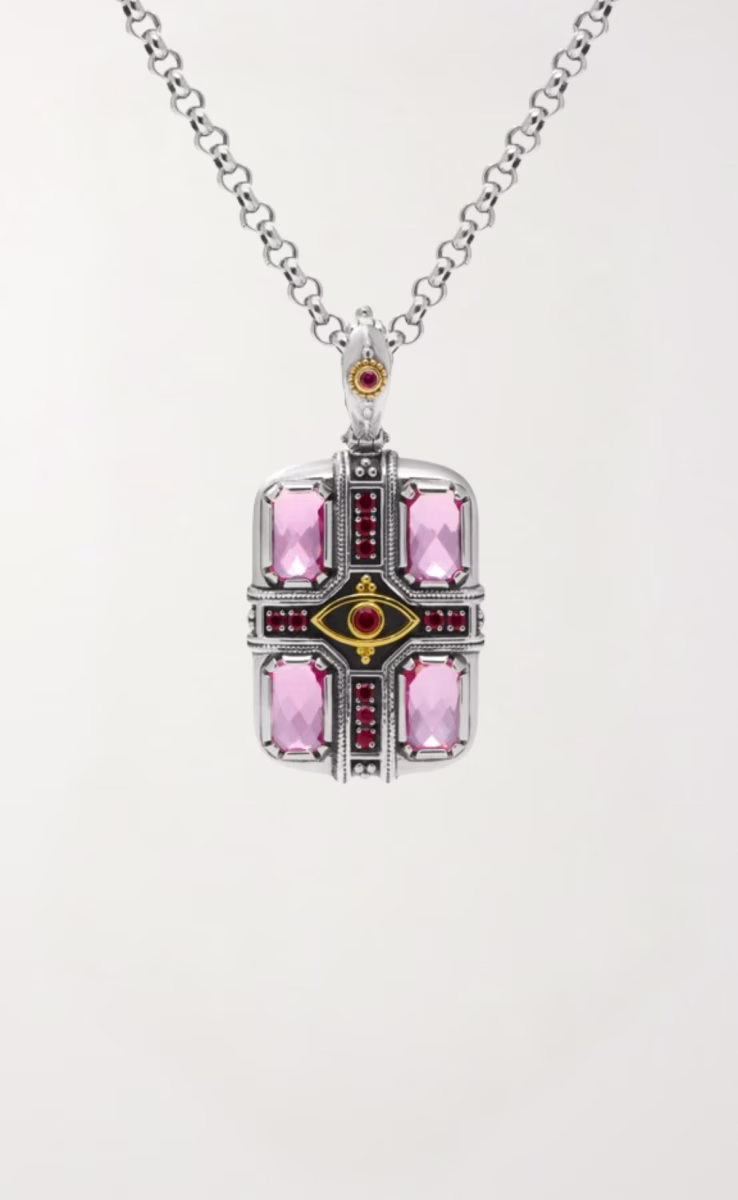 PENDANT STERLING SILVER 925, GOLD 18K WITH FLUX FUSION CORUNDUM & RED CRYSTALS