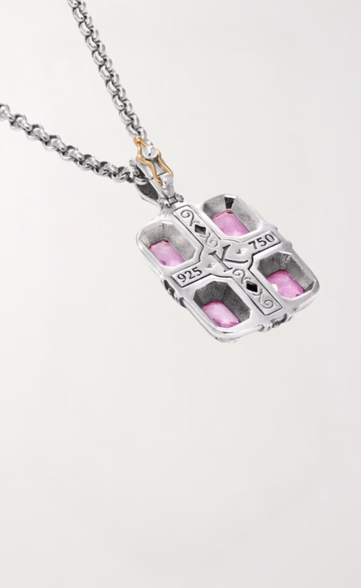 PENDANT STERLING SILVER 925, GOLD 18K WITH FLUX FUSION CORUNDUM & RED CRYSTALS