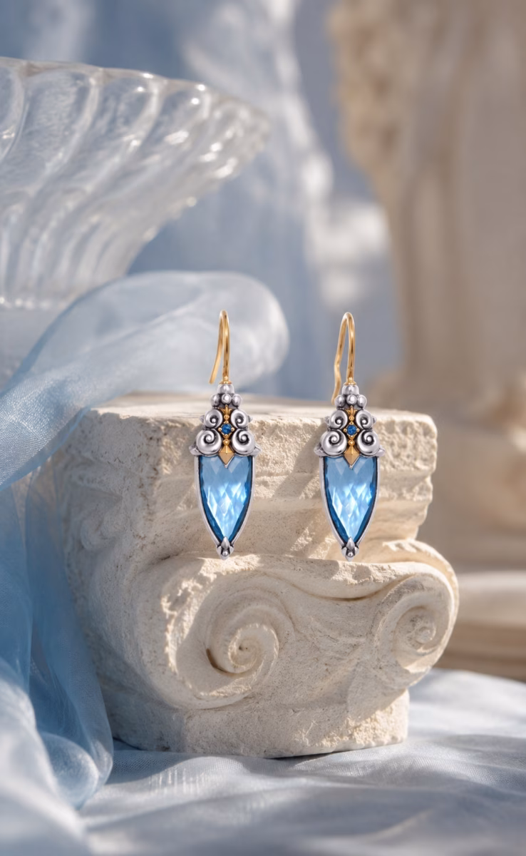 ΜΟΤΙΦ ΑΣΗΜΙ 925, ΧΡΥΣΟ 18k ΜΕ BLUE SPINEL
