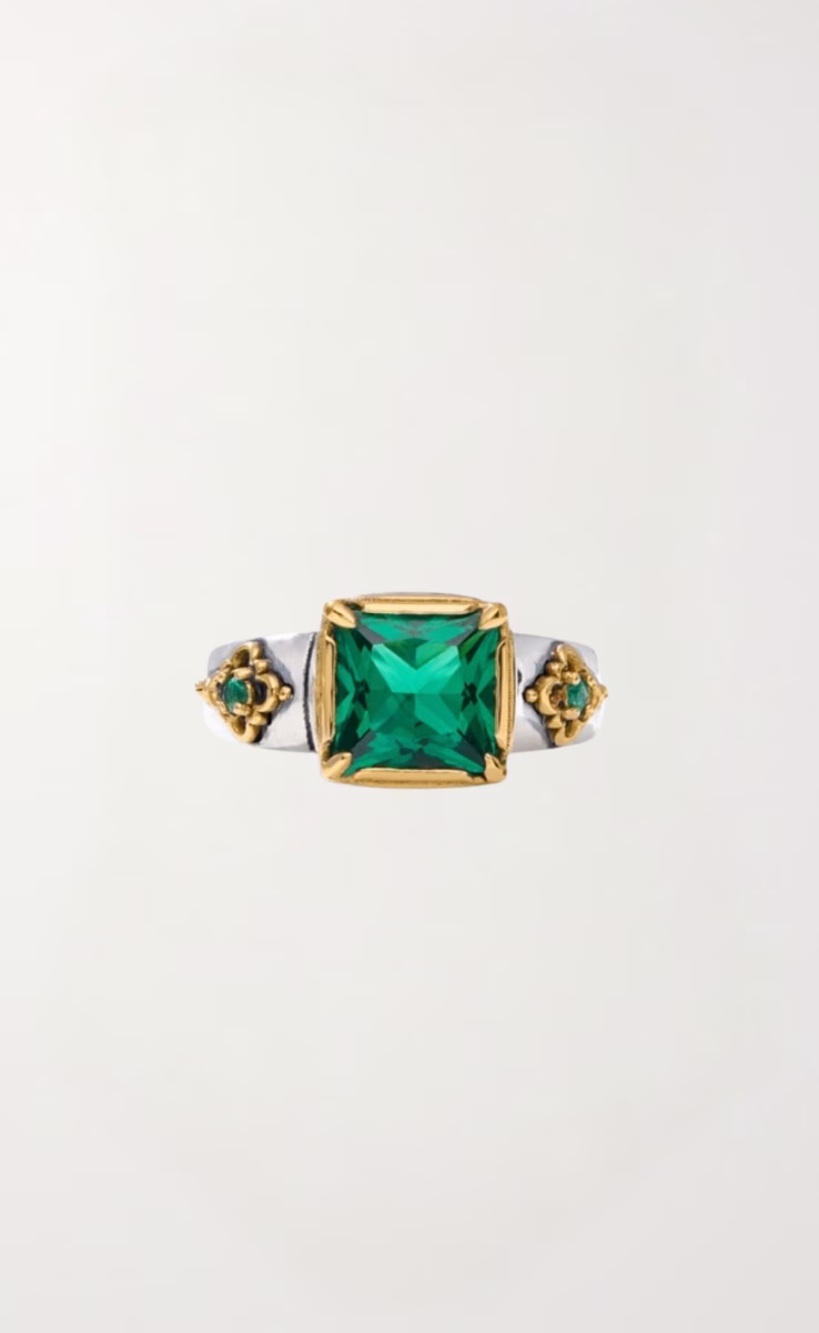 RING STERLING SILVER 925, GOLD 18k WITH GREEN SPINEL