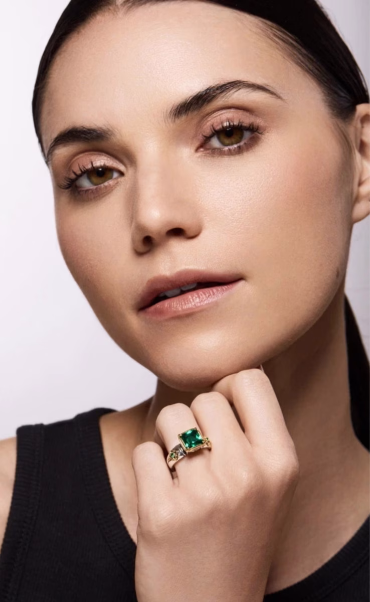 RING STERLING SILVER 925, GOLD 18k WITH GREEN SPINEL