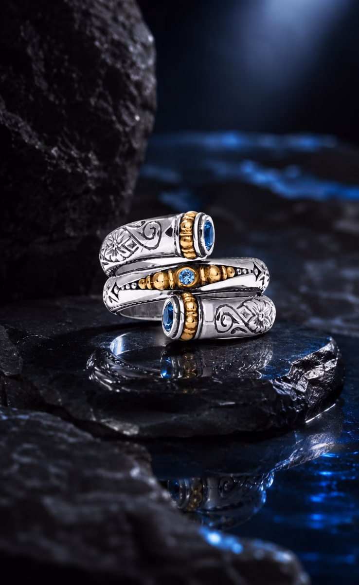 RING STERLING SILVER 925, GOLD 18k WITH DEEP BLUE SPINEL