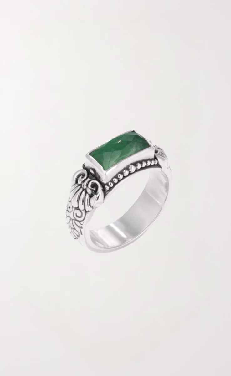 RING STERLING SILVER 925 WITH ROCK CRYSTAL, AVENTURINE & MOTHER OF PEARL TRIPLET