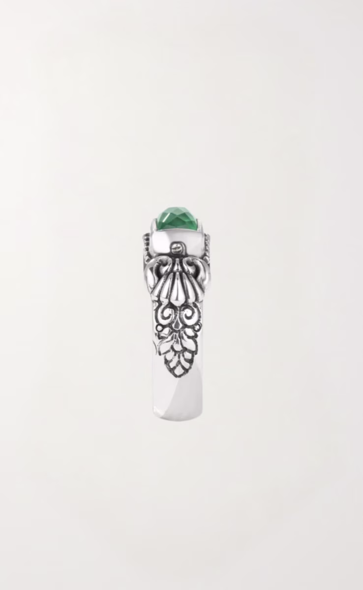 RING STERLING SILVER 925 WITH ROCK CRYSTAL, AVENTURINE & MOTHER OF PEARL TRIPLET