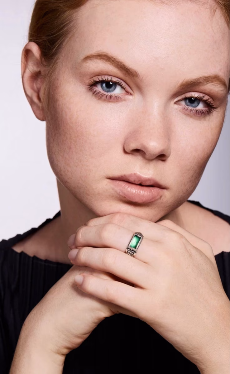 RING STERLING SILVER 925 WITH ROCK CRYSTAL, AVENTURINE & MOTHER OF PEARL TRIPLET