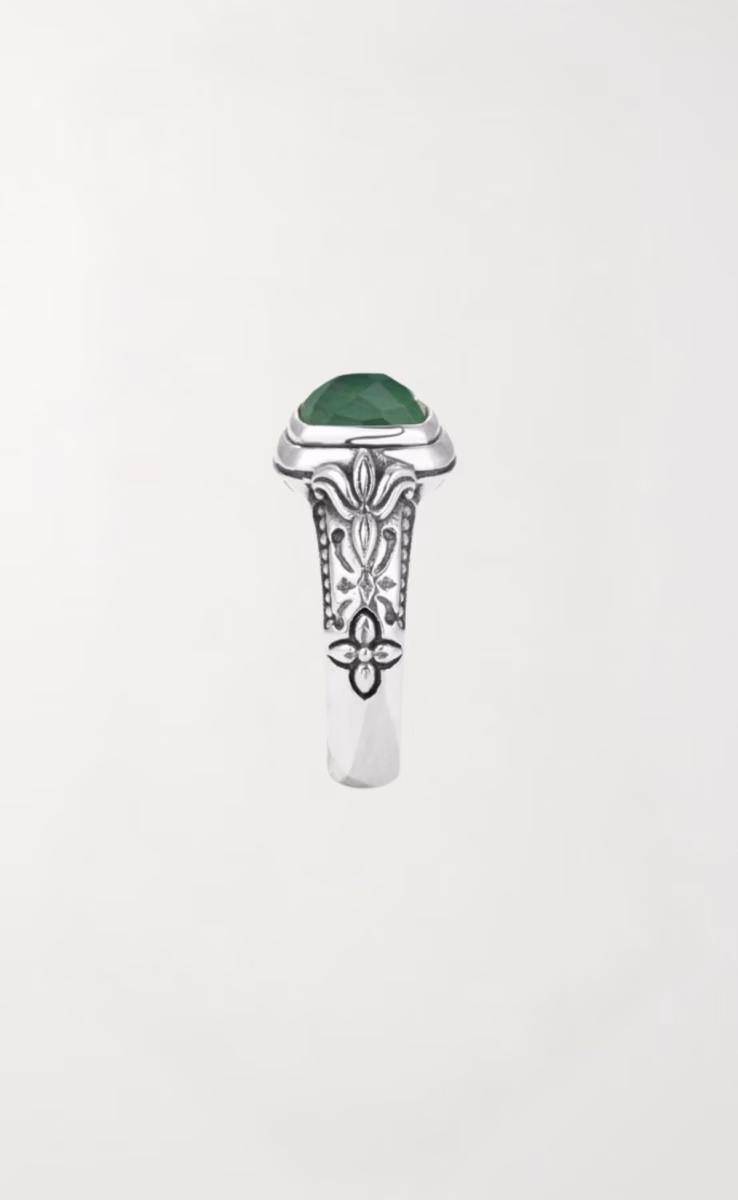RING STERLING SILVER 925 WITH ROCK CRYSTAL, AVENTURINE & MOTHER OF PEARL TRIPLET