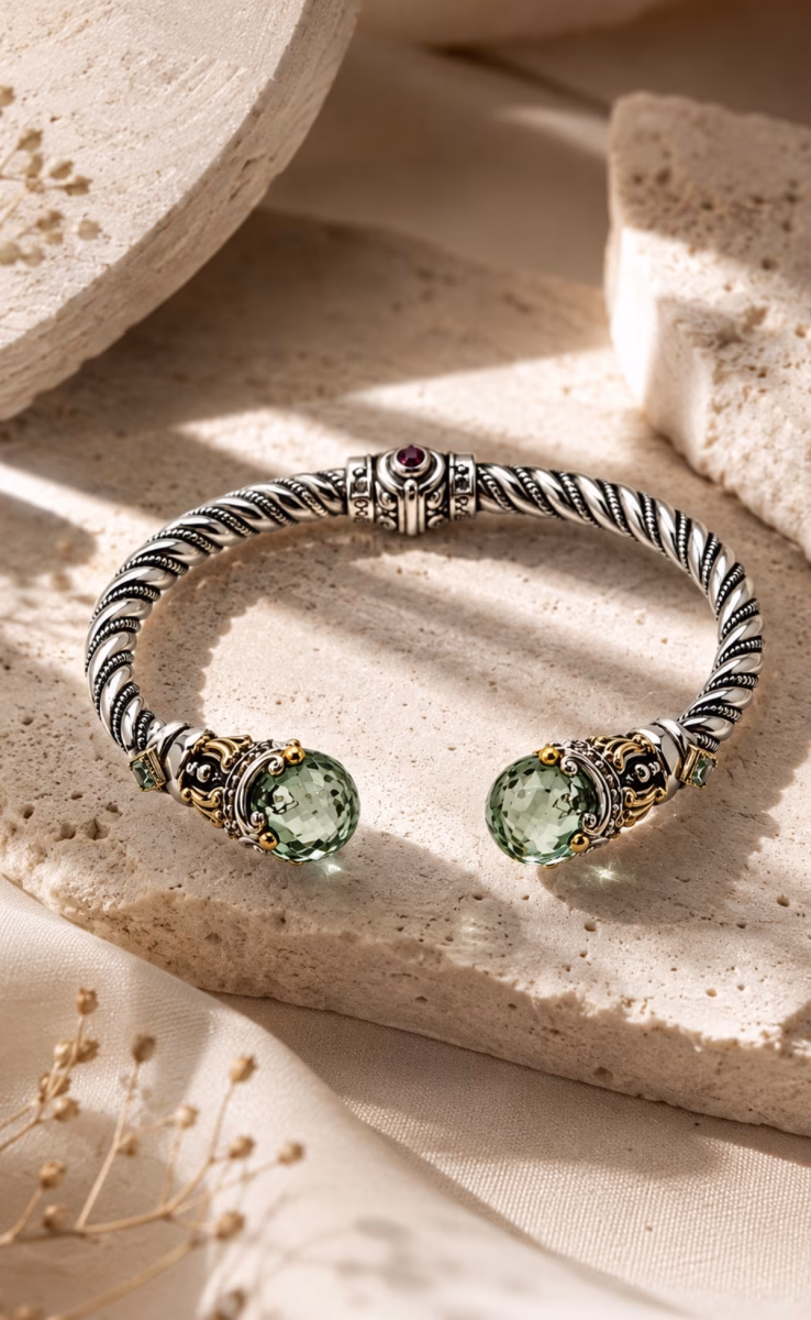 BRACELET WITH GREEN AMETHYST QUARTZ