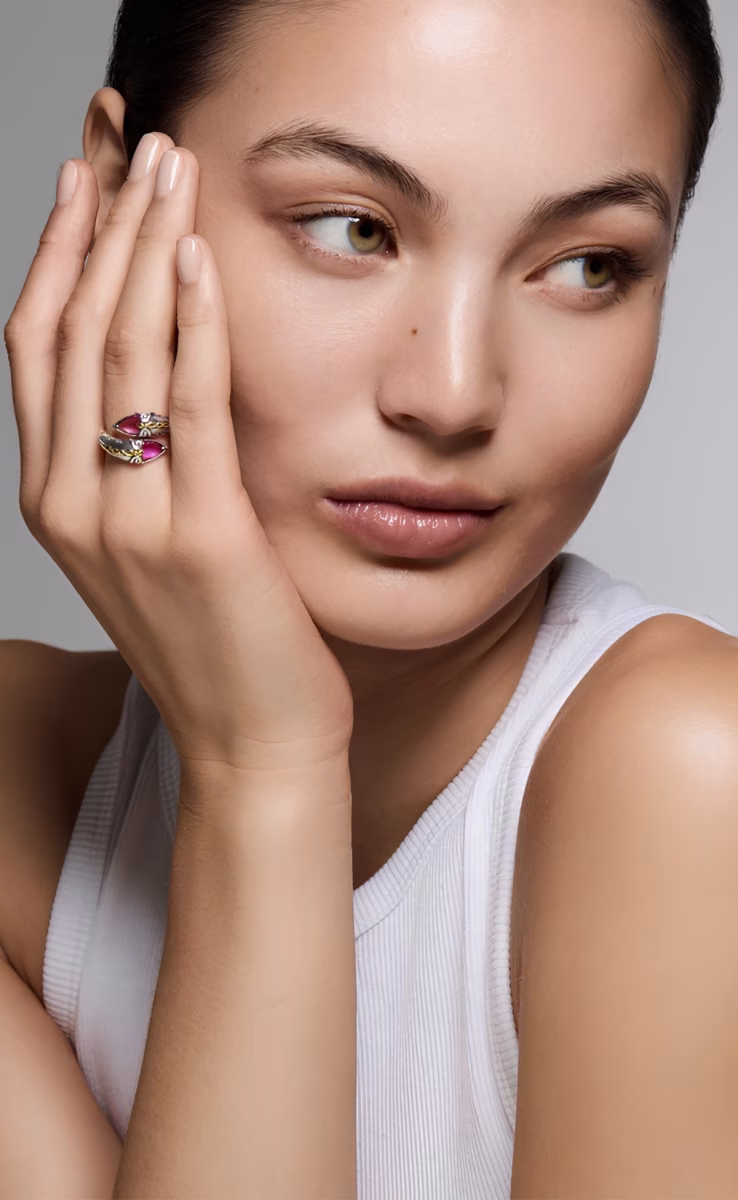 RING STERLING SILVER 925, GOLD 18k WITH FLUX FUSION CORUNDUM
