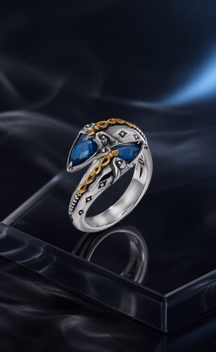 RING STERLING SILVER 925, GOLD 18k WITH BLUE SPINEL