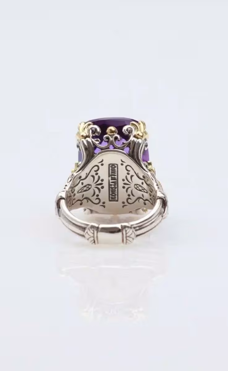 RING STERLING SILVER & 18K GOLD WITH AMETHYST QUARTZ